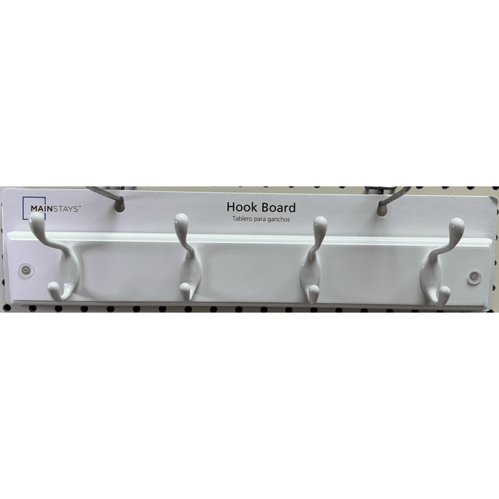 Mainstays, Hook Board, 18 in White Hookboard with 4 Satin Nickle Hooks; 30 lb Holding Capacity - new