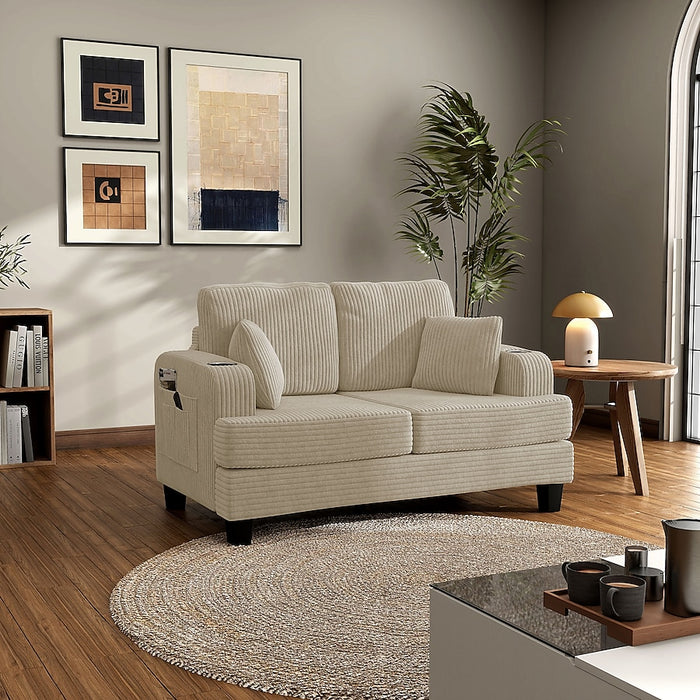 Furniture of America Kasin 61-in W Modern Beige Chenille 2-seater Loveseat - new