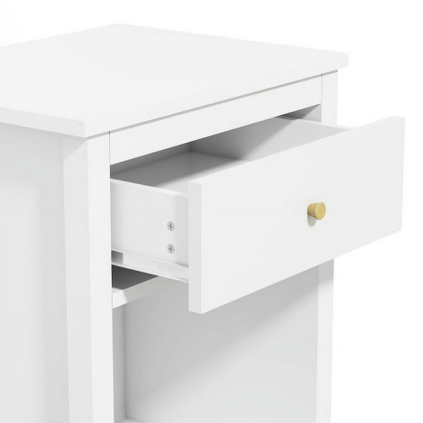 Nightstand with 1 Drawer - Modern Wooden Bedroom Bedside End Table for Home Office Sofa Side Table, Open Cabinet & Sliding Drawer (White, 1 Piece) - new
