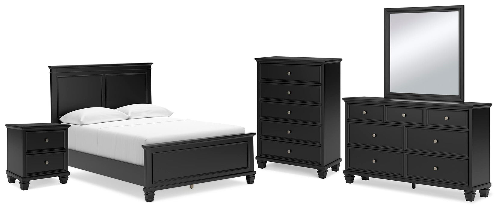 Lanolee Black Lanolee Full Panel Bed with Mirrored Dresser, Chest and Nightstand