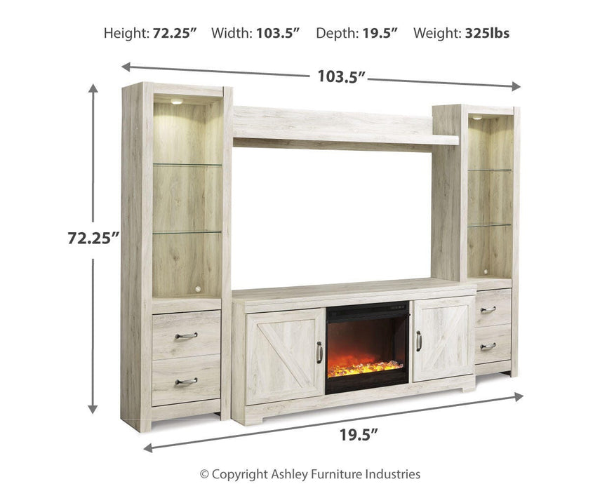 Bellaby Whitewash Bellaby 4-Piece Entertainment Center with Fireplace