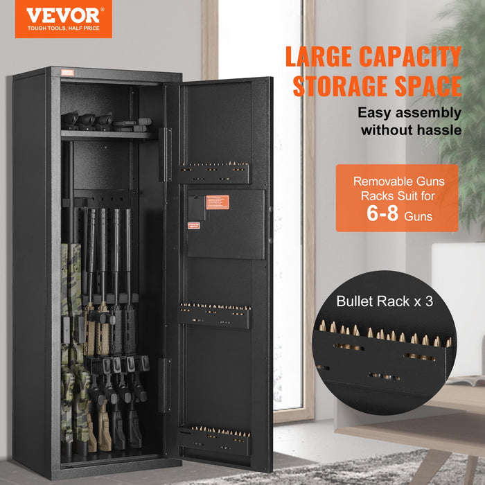 VEVOR 6-8 Rifles Gun Safe, Rifle Safe with Lock & Digital Keypad, Quick Access Tall Gun Storage Cabinet with Removable Shelf, Rifle Cabinet for Home Rifle and Shotguns - new