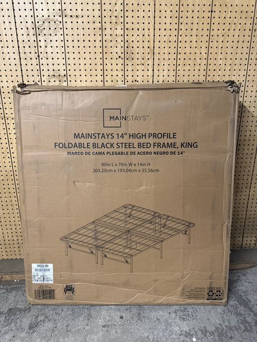 Mainstays King 14" High Profile Foldable Steel Platform Bed Frame with Storage Space Under Frame, No Box Spring Required, Black - new