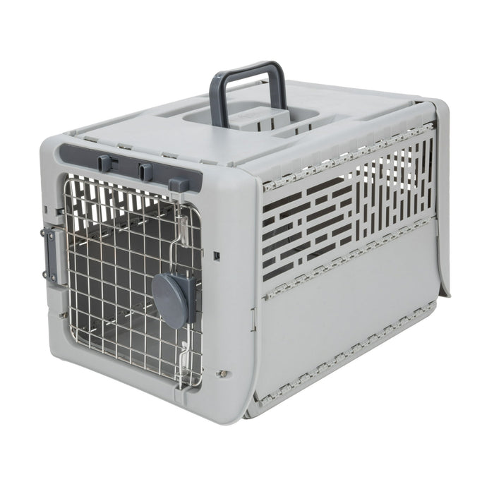 Sport Pet Designs 19-Inch Collapsible Plastic Dog Kennel, Portable Folding Pet Carrier for Small Dogs and Pets up to 20 lbs, Gray, XS - new