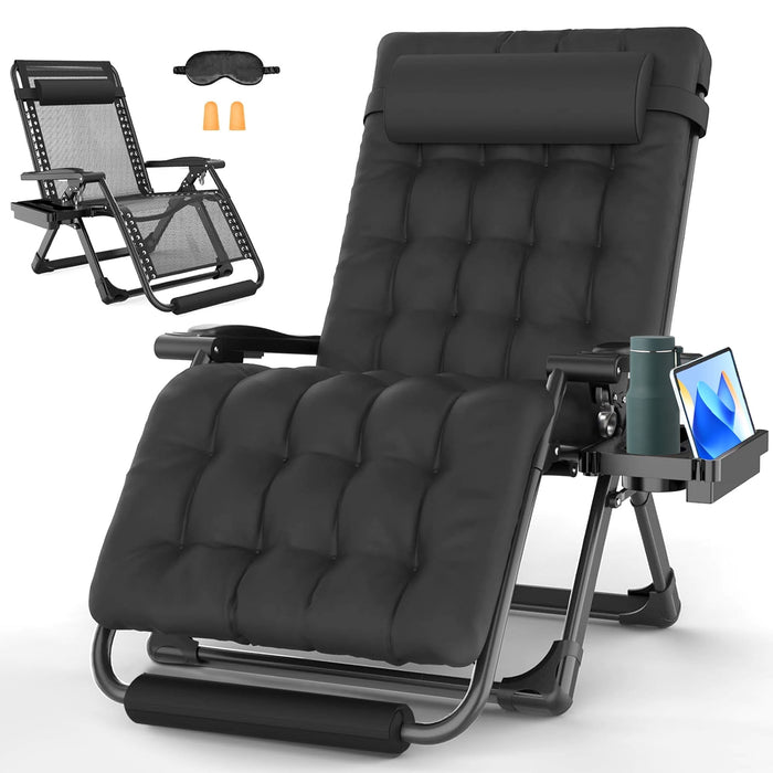 GVDV Oversized Zero Gravity Chair, 33In XXL Lounge Chair with Removable Thick Cushion, Lawn Patio Reclining Chair Upgraded Alloy Lock and Cup Holder, for Indoor Outdoor, Black - new