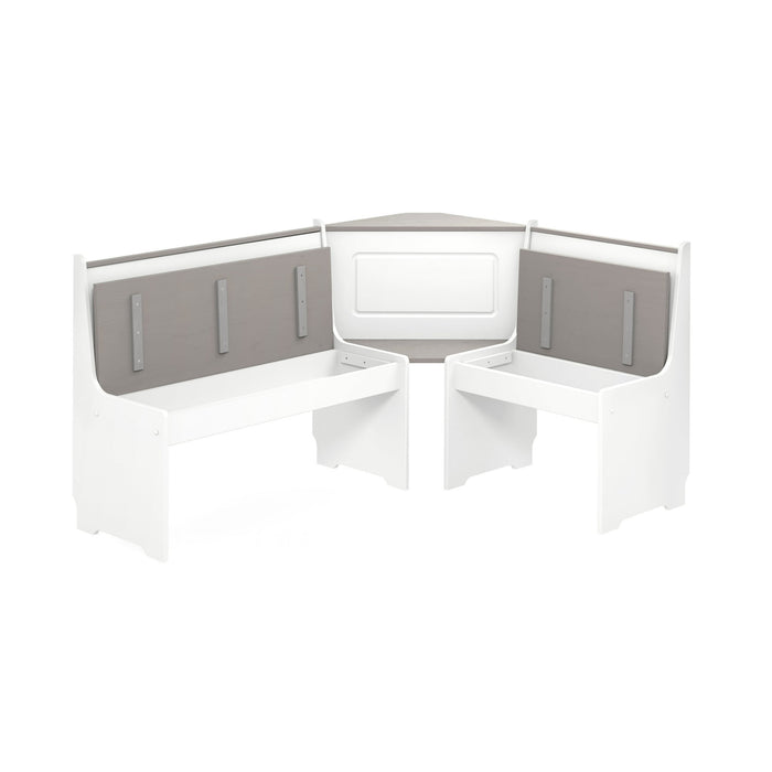 Linon Ardmore Indoor Farmhouse Corner Dining Breakfast Nook with Table and Storage, Seats 5, White/Gray - new
