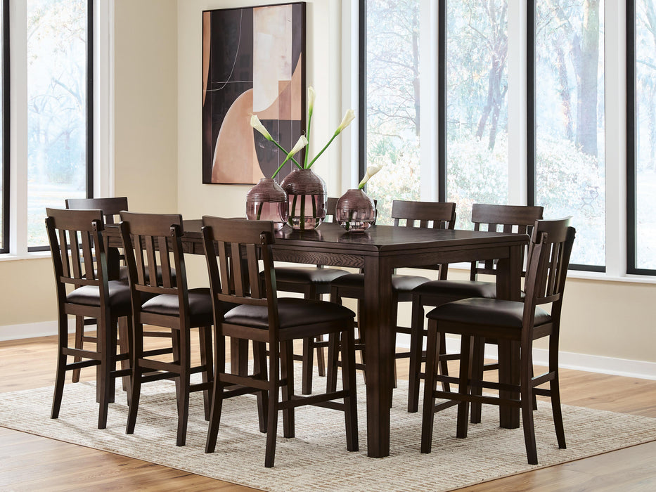Haddigan Dark Brown Haddigan Counter Height Dining Table and 8 Barstools