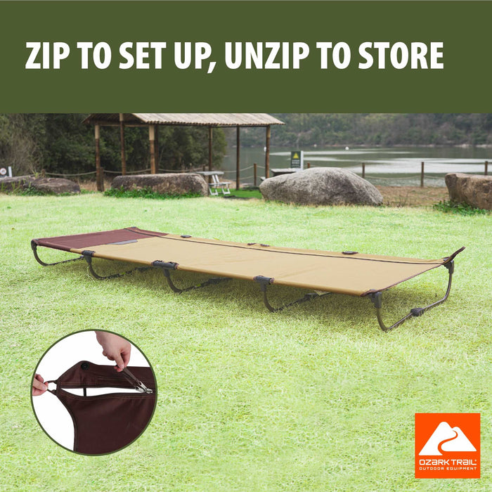 Ozark Trail Zipper Cot, Adult, 75.5" x26" x 5.5" - new