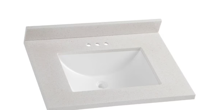 Glacier Bay 31 in. W x 22 in. D Solid Surface White Rectangular Single Sink Vanity Top in Titanium - new