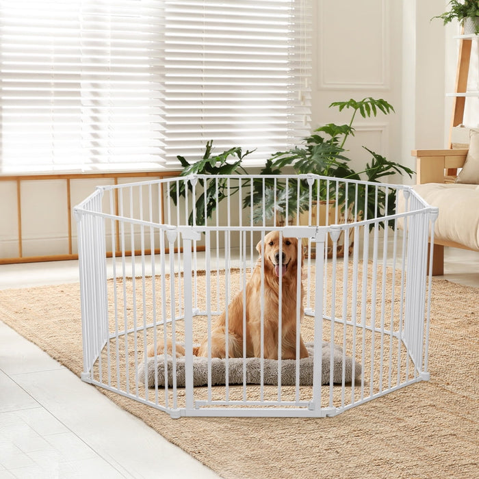 Baby Gates, 8Panel 198" Extra Wide 30" Tall Baby Gates Fireplace Fence Toddler Playard, White - new