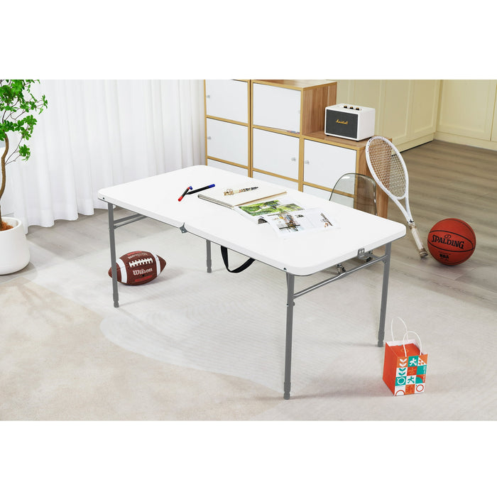 Mainstays 4 Foot Fold-in-Half Adjustable Folding Table, White - new