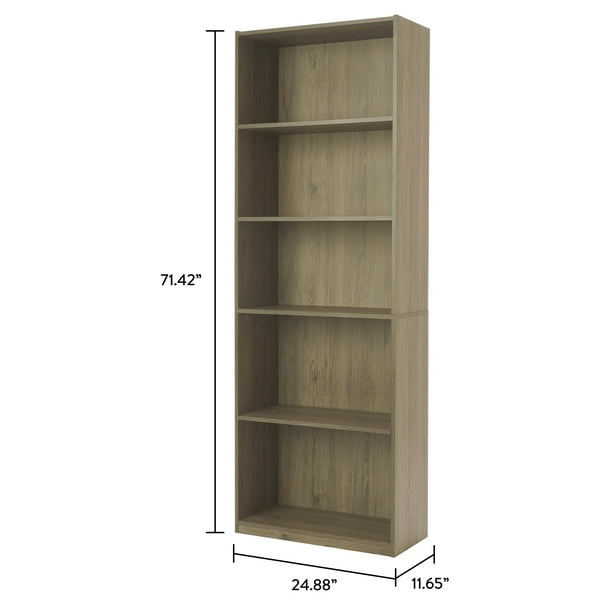 Mainstays 5-Shelf Bookcase with Adjustable Shelves, Rustic Oak - new