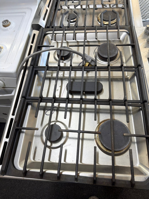 JennAir  30 Inch Slide-In Dual Fuel Range with 4 Sealed Burners, 6.2 cu. ft. Oven Capacity, Continuous Grates, Self-Clean Mode, Downdraft Ventilation, and True Convection: Stainless Steel - used_good