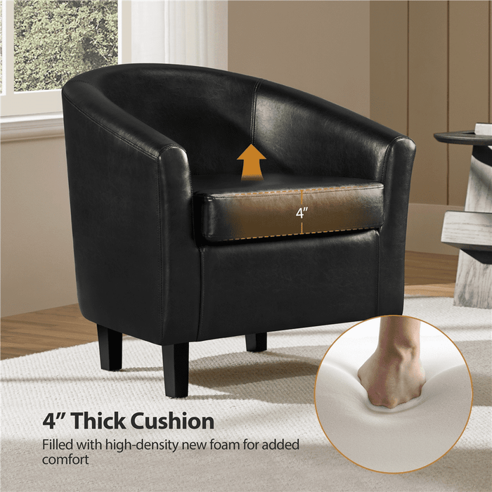 Yaheetech Faux Leather Accent Arm Chair For Living Room, Black - new