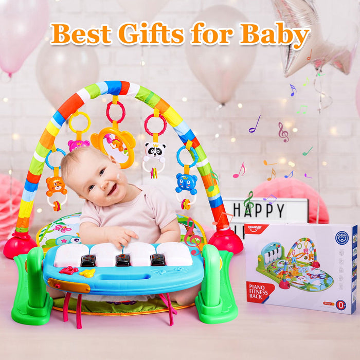 AOKESI Musical Baby Gyms Play Mats, Funny Play Piano Tummy Time Baby Activity Gym Mat with 5 Infant Learning Sensory Baby Toys, Music and Lights, Baby Play Mat for Infant 0 to 12 Months+, Green - new