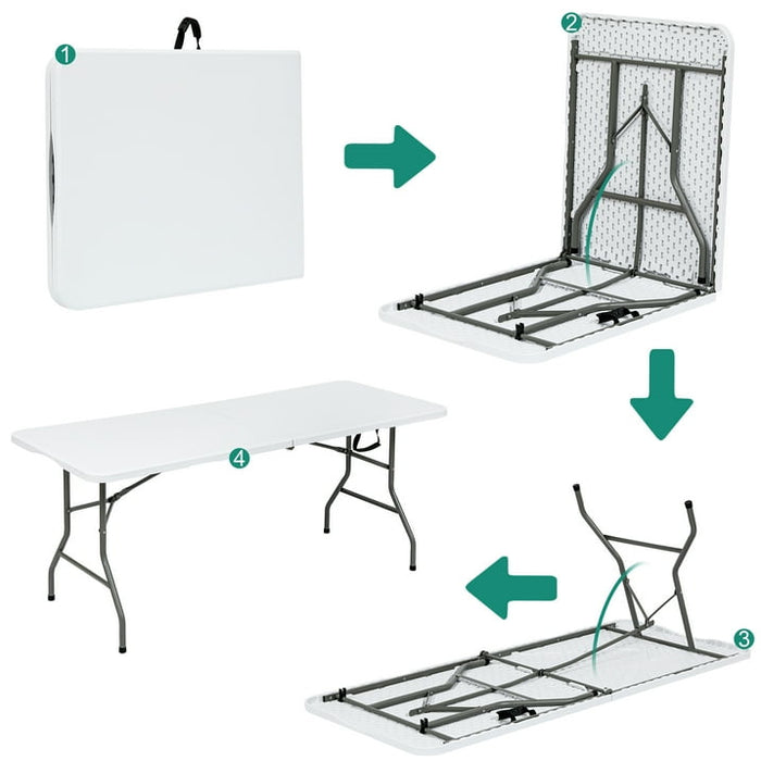 YouYeap Folding Utility Table 6ft Fold-in-Half Portable Plastic Picnic Party Dining Camp Table, White - open_box