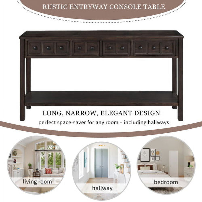 Entry Console Table with Storage Drawers,Antique 60" Long Sofa Table with Two Different Size Drawers and Bottom Shelf for Storage, Living Room Narrow Sofa Entry Table, Entryway, Hallway(Espresso) - new