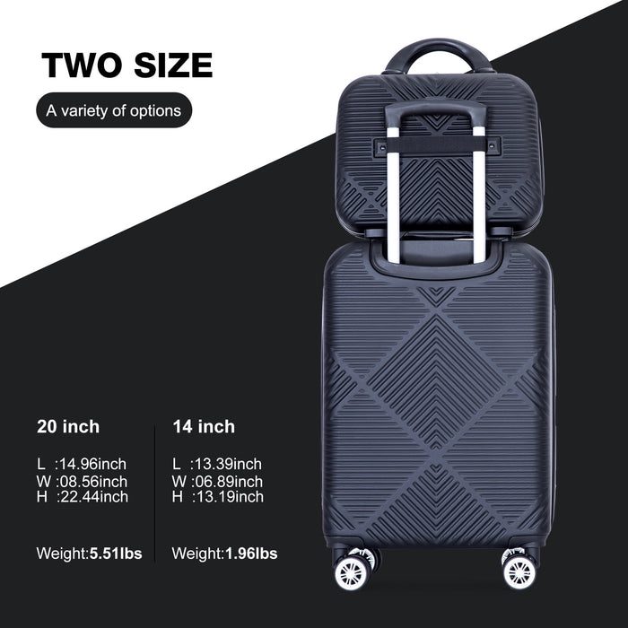 Tripcomp Luggage Sets 2 Piece Suitcase Set (14/20/)Hardside Suitcase with Spinner Wheels Lightweight Carry On Luggage(Black) - new