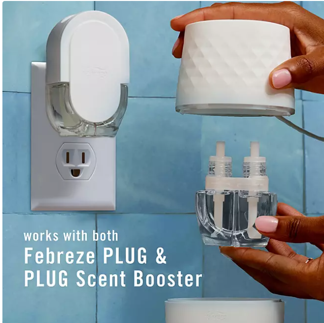Febreze PLUG Scent Booster Kit, CALM Lavender + Vanilla Bean and April Fresh, 1 Device + 3 Refills - open_box
