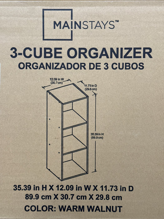 Mainstays 3 Cube Storage Organizer, Warm Walnut - new