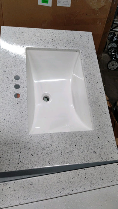 31 in. W x 22 in. D Engineered Solid Surface White Rectangular Single Sink Vanity Top in Silver Ash - open_box