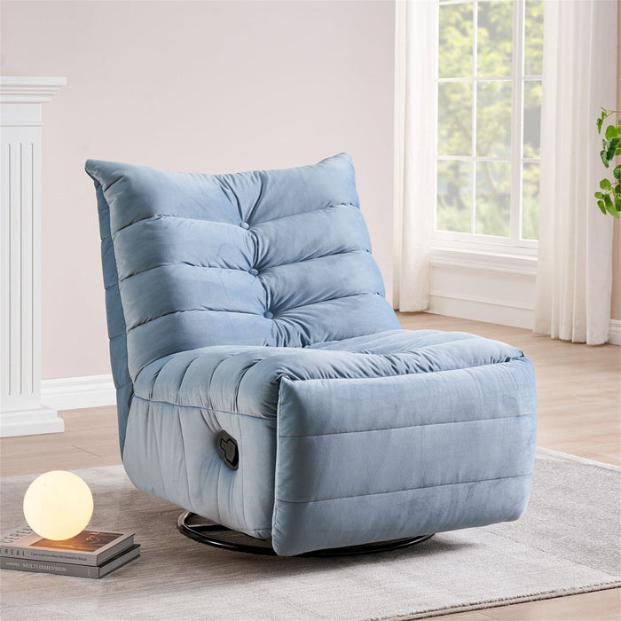Aukfa 360 Swivel Rocker Recliner Chair Upholstered Plush Sofa for Living Room, Velvet, Blue - open_box