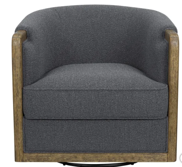 Thomasville Fabric Swivel Chair with Wood Trim - use_like_new