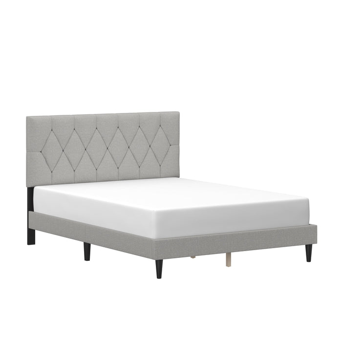 Mainstays Hillside Diamond Tufted Upholstered Queen Platform Bed, Gray - use_like_new