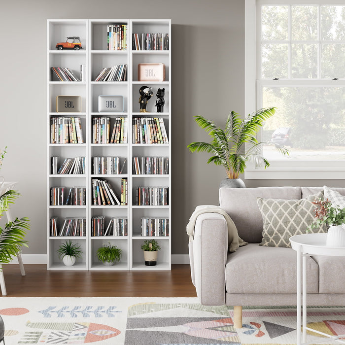 Homfa 8-Tier Media Tower, CD DVD Media Storage Unit with 4 Adjustable Shelves for Living Room Bedroom, White - new