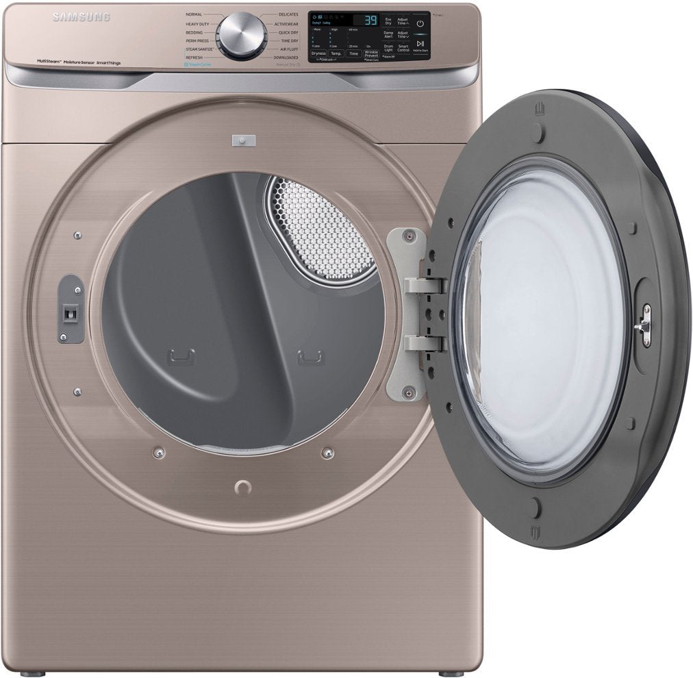 Samsung - 7.5 Cu. Ft. Stackable Smart Electric Dryer with Steam Sanitize+ - Champagne - display_model