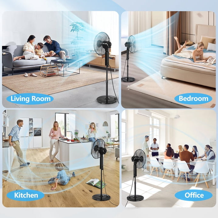 16" Pedestal Fan with Remote, 3-Speed Oscillating Fan, Adjustable Height and Tilt, 40"- 46" Electric Cooling Portable Fan for Home Office Bedroom Use - new