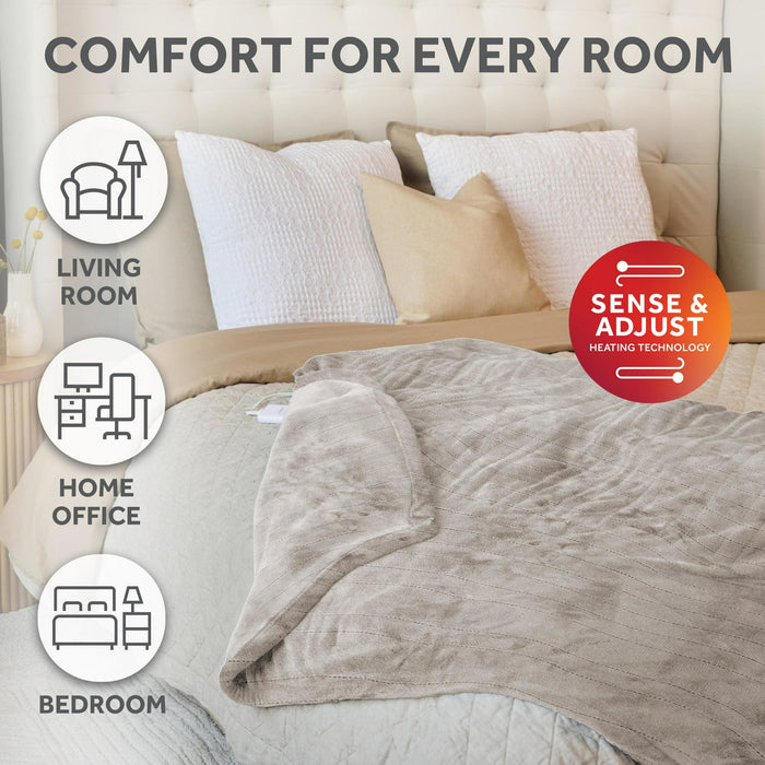 Sunbeam Electric Heated Throw Blanket Oversize Washed Stone Microplush 4 Heat Settings 50x 70 - new