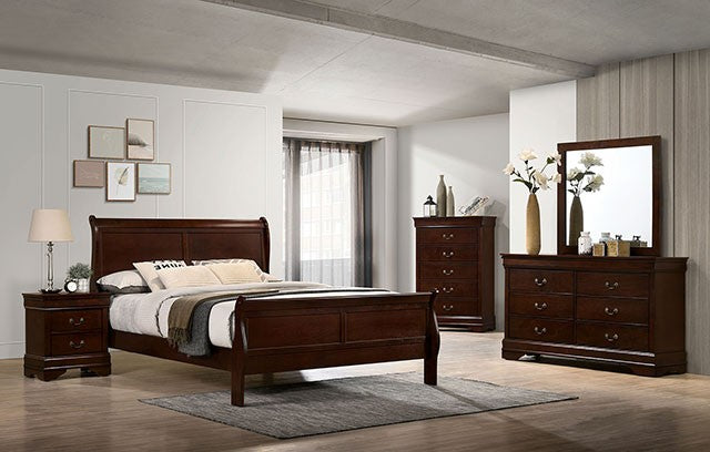 FM7866CH-4PC 5 pc Louis Phillipe cherry finish wood sleigh queen bedroom set Alcott hill ivywood - new
