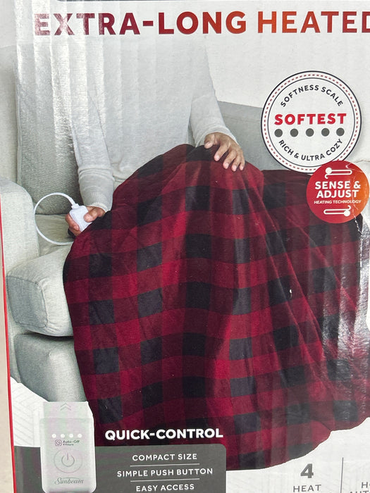 Sunbeam Electric Heated Throw Red/Black Plaid Microplush Faux Shearling 4 Heat 50x70 - new