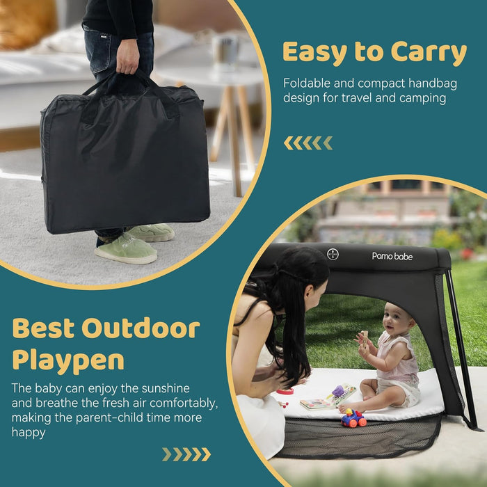 Pamo Babe Travel Crib Lightweight Baby Playard with Mattress Compact Play Yard with Detachable Legs - new