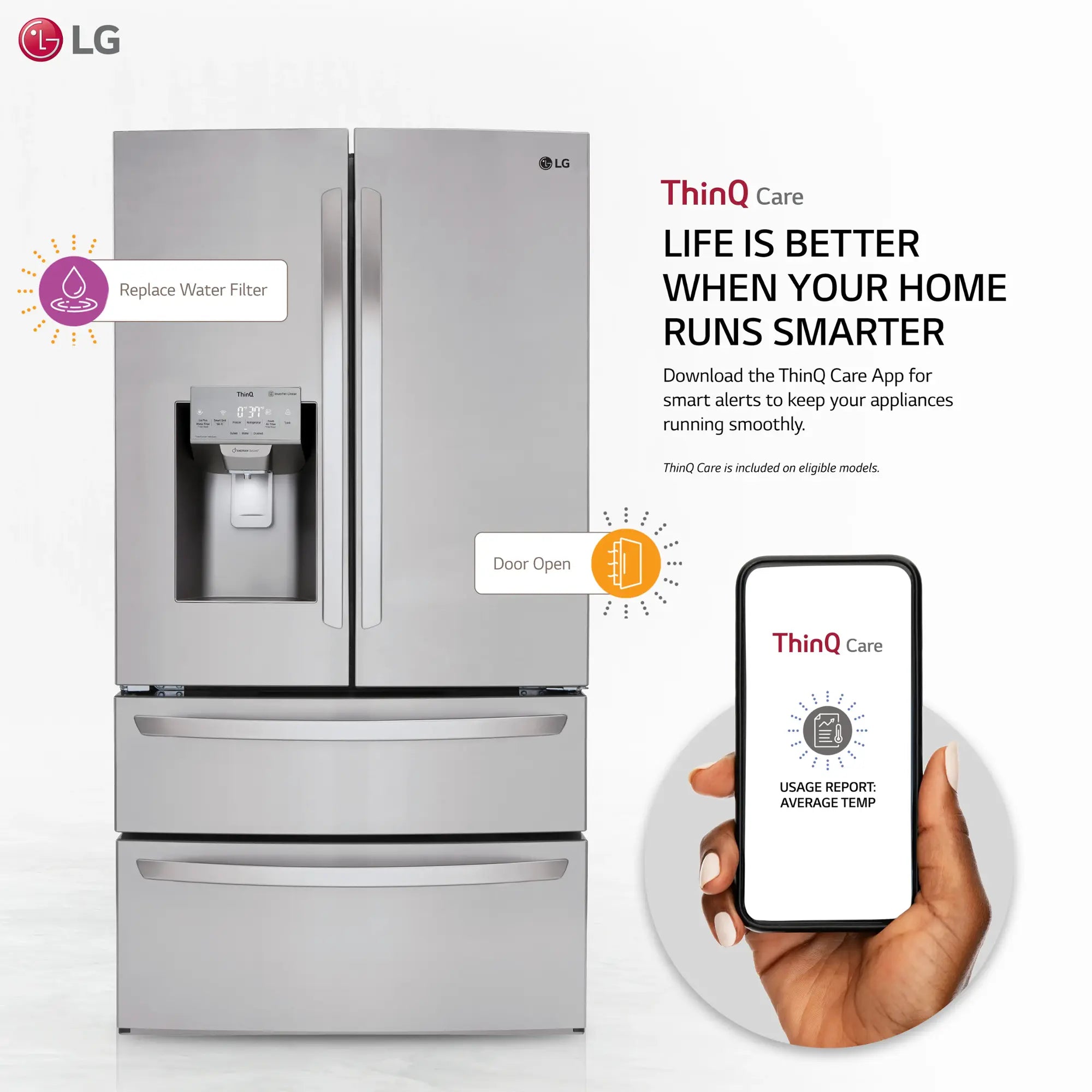 LG - 27.8 Cu. Ft. 4-Door French Door Smart Refrigerator with Smart Cooling System - Stainless Steel - display_model