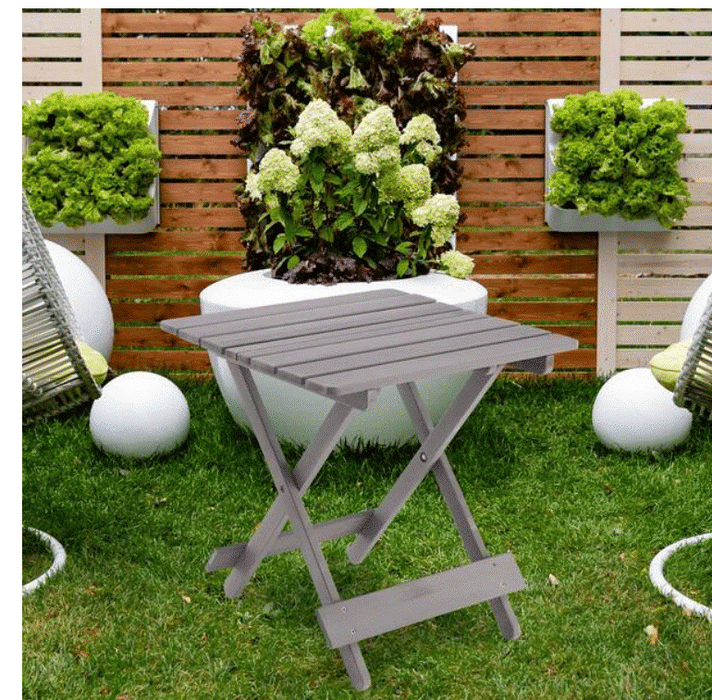 Zeus & Ruta 19.75 in. W Gray Wood Folding Square Outdoor Side Table for Outdoors, Patio, Pool and Porch - new