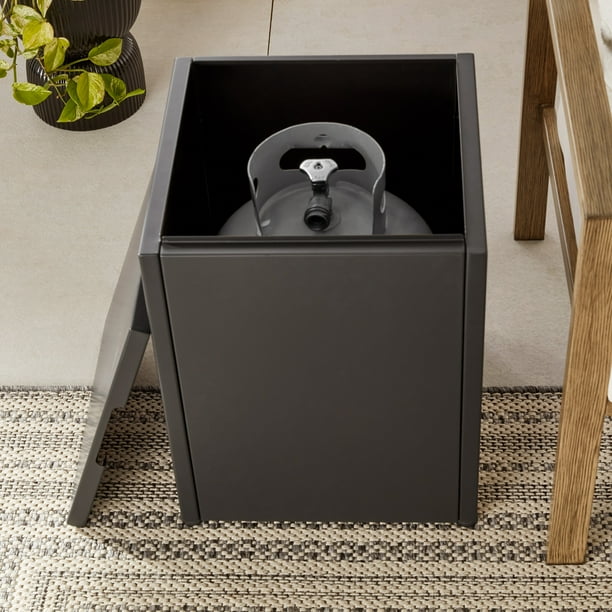 Mainstays 42" Rectangle Black Finish Modern Steel Fire Pit: 42" x 20" 50000 BTU Propane Fire Pit Table with Lid, Tank Hideaway and Cover - open_box