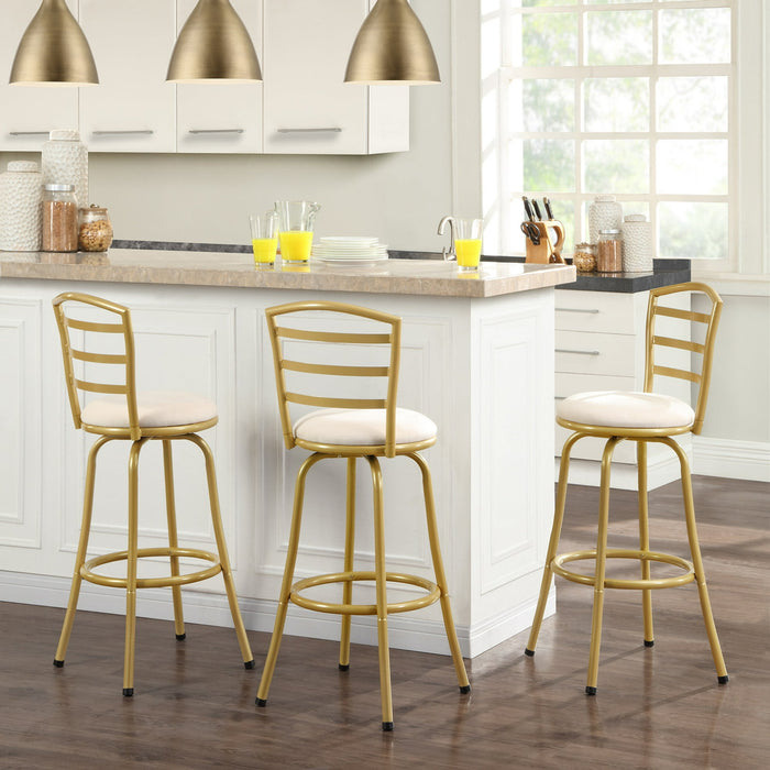 Mainstays 3 Pack Indoor Adjustable 24" or 29" Swivel Gold Metal Barstool, Cream Seat - new
