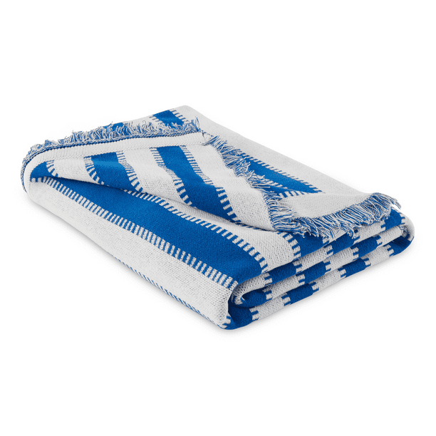 Mainstays by Becky G. & Alejandra Tapestry Knit Throw, Blue Stripe, 50" x 60" - open_box
