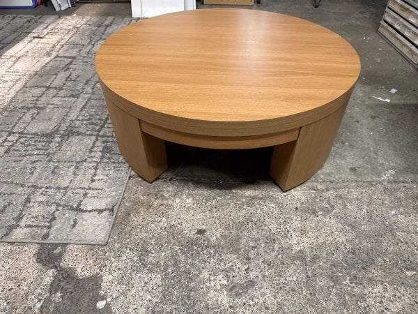 Beautiful Mod Round Coffee Table by Drew Barrymore, Warm Honey Finish - open_box