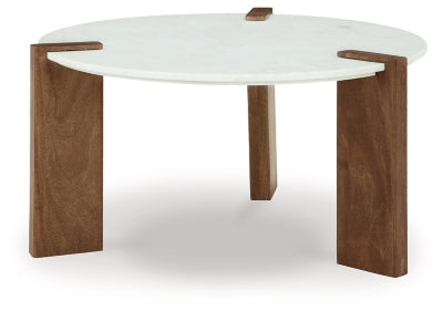 Isanti White/Brown Round Cocktail Table