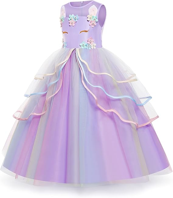 Unicorn Dress for Girls Unicorn Costume Pageant Princess Dress Party Birthday Christmas Long Gown with Accessories - new