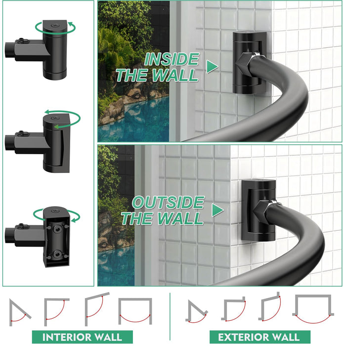 Curved Shower Curtain Rod For Bathroom 38-72 Inches, Adjustable Length, Curved Shower Rod, Metal Rods&Brackets, Round Shower Curtain Rods, Rotate Bracket For Large Shower Space, Need Drilling, Black - new