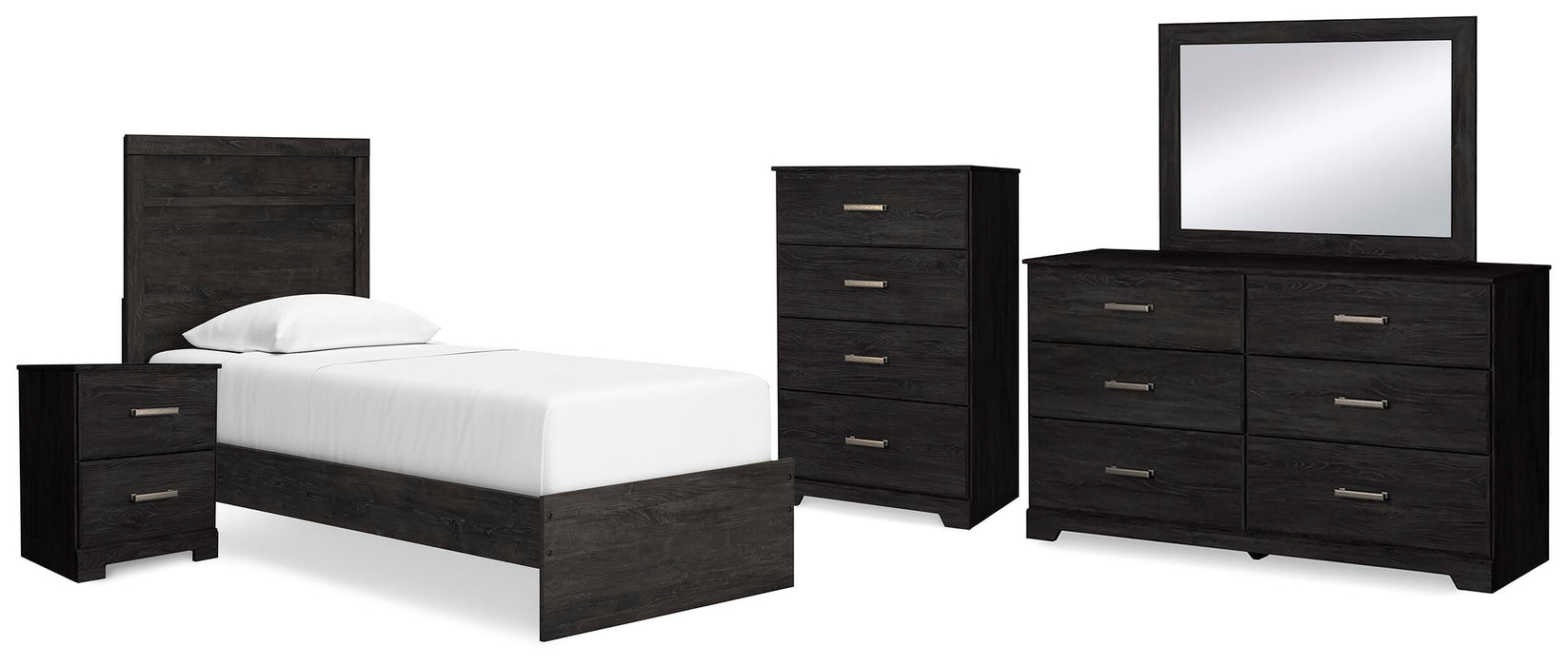 Belachime Charcoal Belachime Twin Panel Bed with Mirrored Dresser, Chest and Nightstand