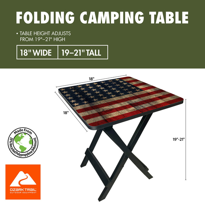 Ozark Trail 19-inch Plastic Folding Outdoor Camp Side Table, Flag Print - new