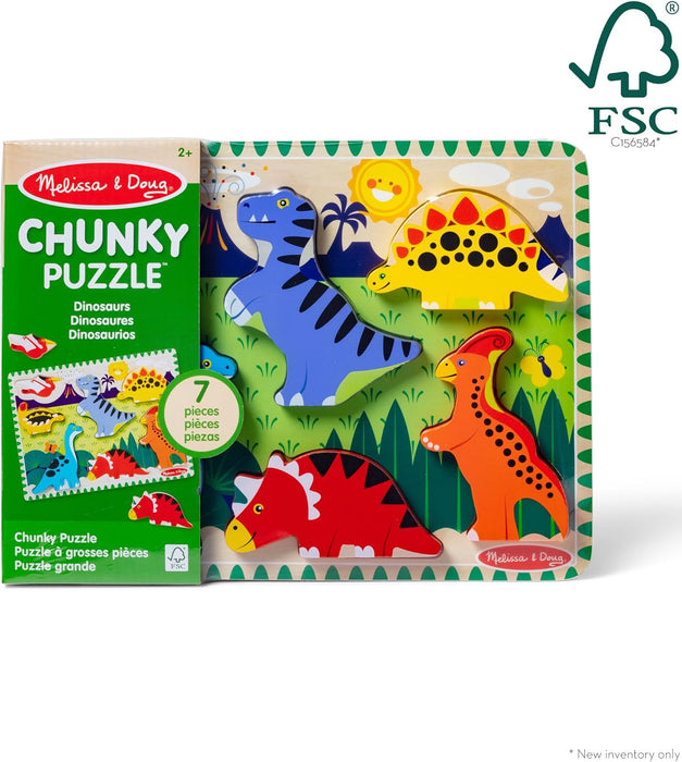 Melissa & Doug Dinosaur Wooden Chunky Puzzle (7 pcs) - FSC Certified - new