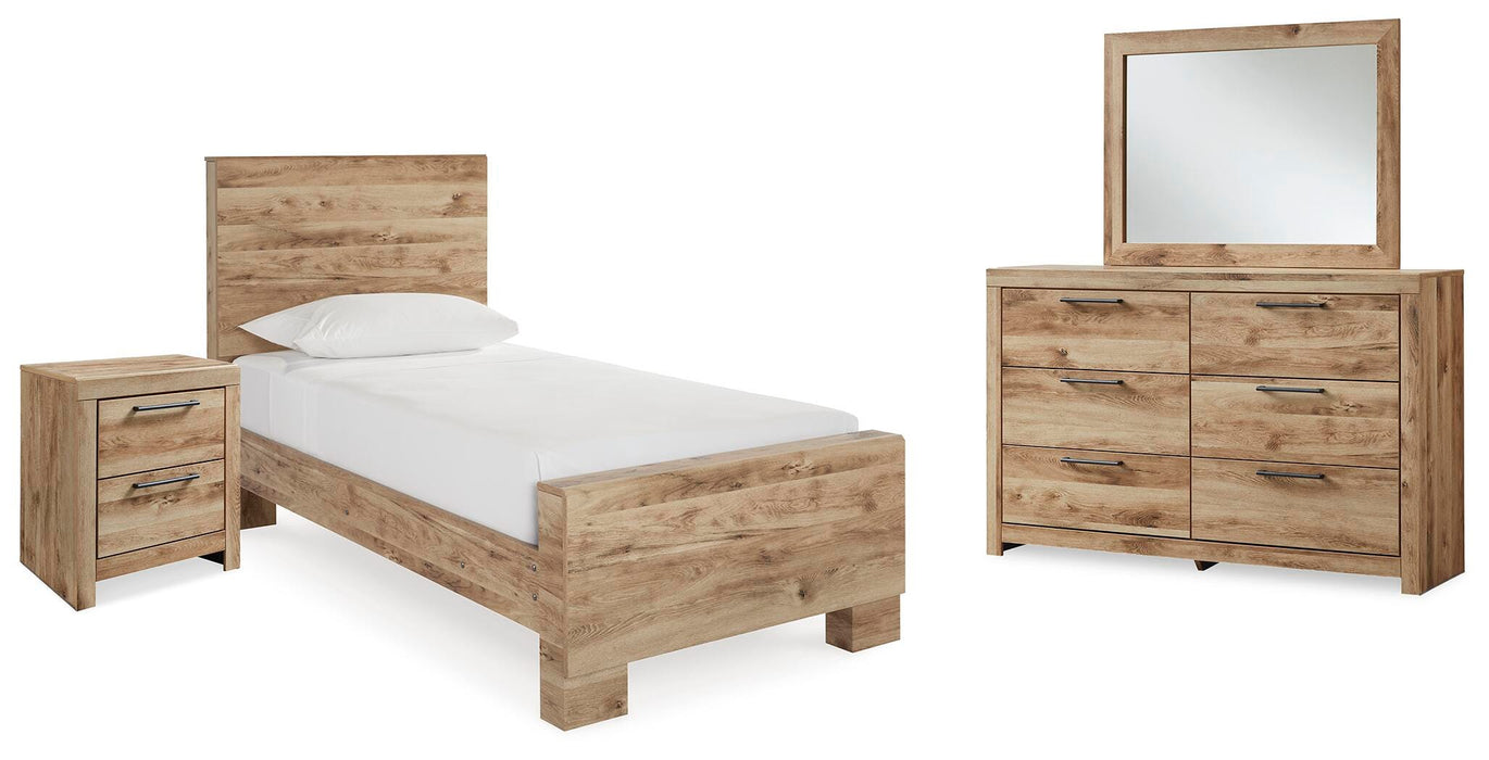 Hyanna Tan Brown Hyanna Twin Panel Bed, Dresser, Mirror and Nightstand - Brand New
