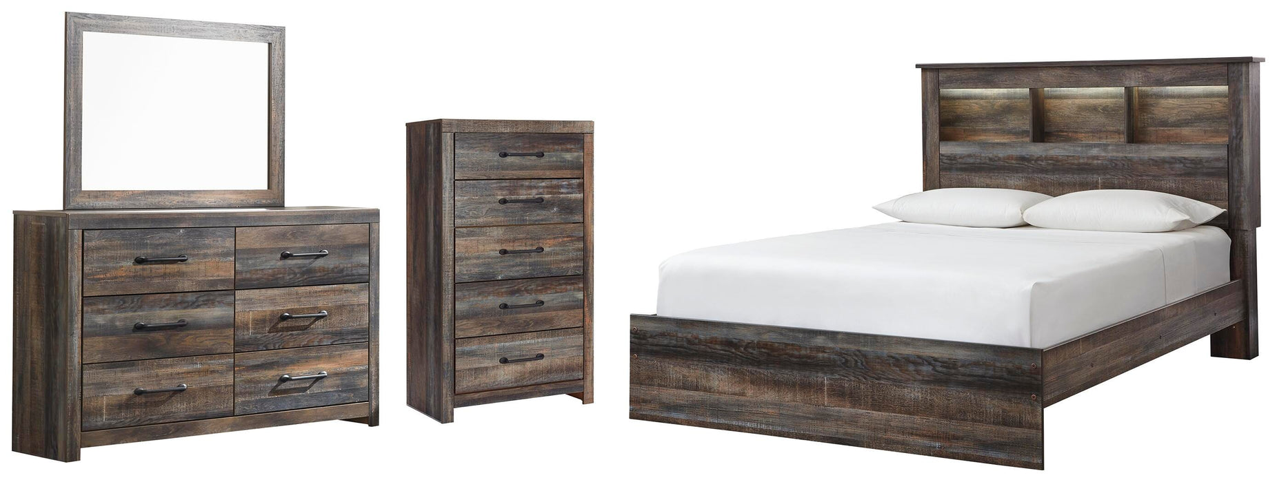 Drystan Multi Drystan Queen Bookcase Bed, Dresser, Mirror and Chest