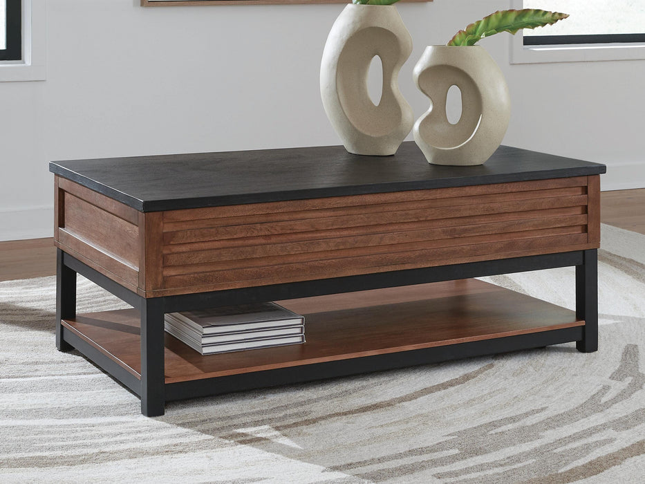 Kallari Warm Brown/Black Lift Top Cocktail Table